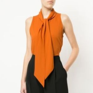 Theory Silk Blend Tie Neck Blouse